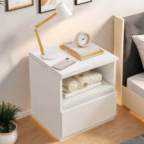 HYGGO 2x Bedside Table Set Drawer Shelf Nightstand White Minimalist Design Bedroom Furniture Bedside table Nightstand