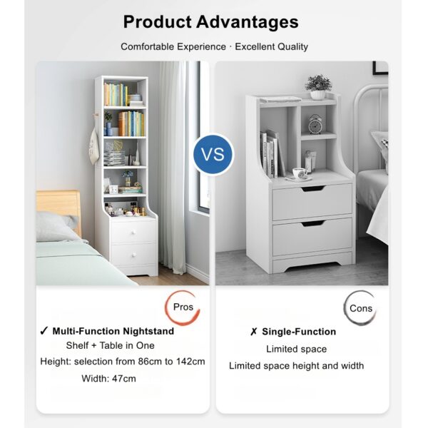 HYGGO 2x Bedside Table Set Drawers Nightstand Slim Tall Cabinet Multifunctional Bedside table Nightstand