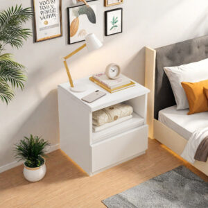 HYGGO 2x Bedside Table Set Drawer Shelf Nightstand White Minimalist Design Bedroom Furniture Bedside table Nightstand