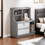 HYGGO 2x bedside table pair lockable drawer curved sides modern design bedroom furniture Bedside table Nightstand