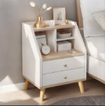 HYGGO 2x bedside table set wood grain drawers curved design bedroom furniture nightstand Bedside table Nightstand
