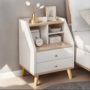HYGGO 2x bedside table set wood grain drawers curved design bedroom furniture nightstand Bedside table Nightstand