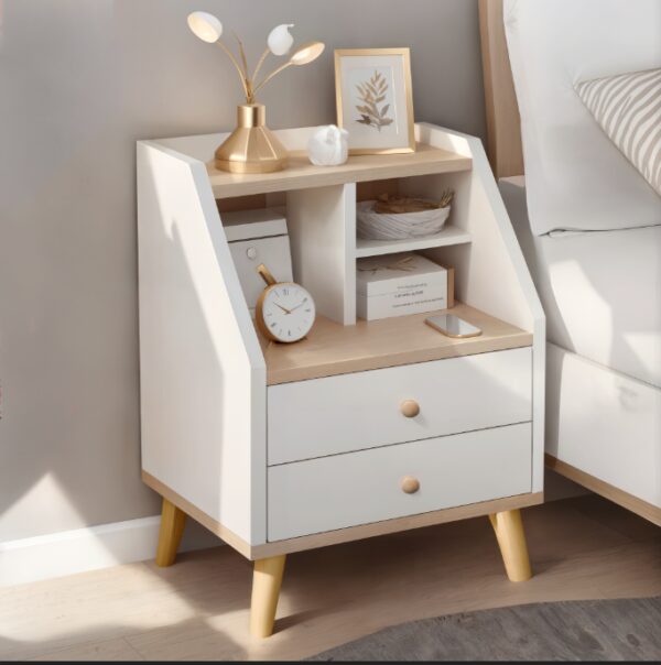 HYGGO 2x bedside table set wood grain drawers curved design bedroom furniture nightstand Bedside table Nightstand