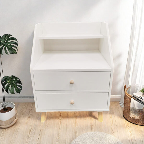 HYGGO 2x Bedside Table Set Nightstand Drawer Modern Design Wooden Legs White Furniture Bedside table Nightstand