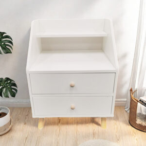 HYGGO 2x Bedside Table Set Nightstand Drawer Modern Design Wooden Legs White Furniture Bedside table Nightstand