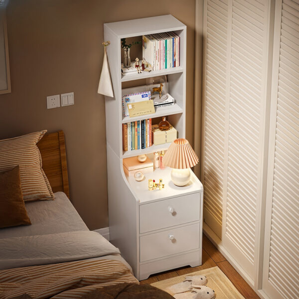 HYGGO 2x Bedside Table Pair Shelves Drawers Side Hook Nightstand Modern Design White Bedside table Nightstand